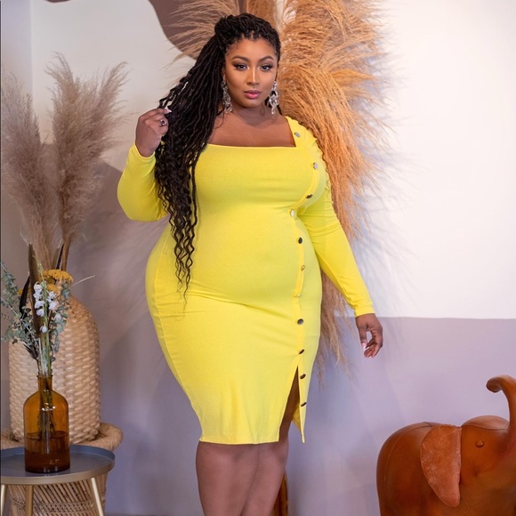 Fashion to Figure Dresses & Skirts - Georgia Knit Bodycon Dress With Button Detail